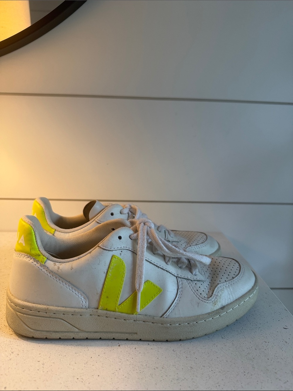 Veja White Sneakers with Neon Yellow Accents